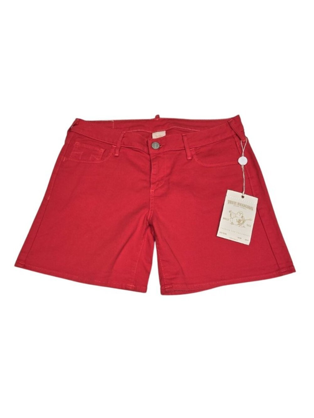 True Religion Jean Shorts Cassie Womens Red Denim Chino Size 31 NWT